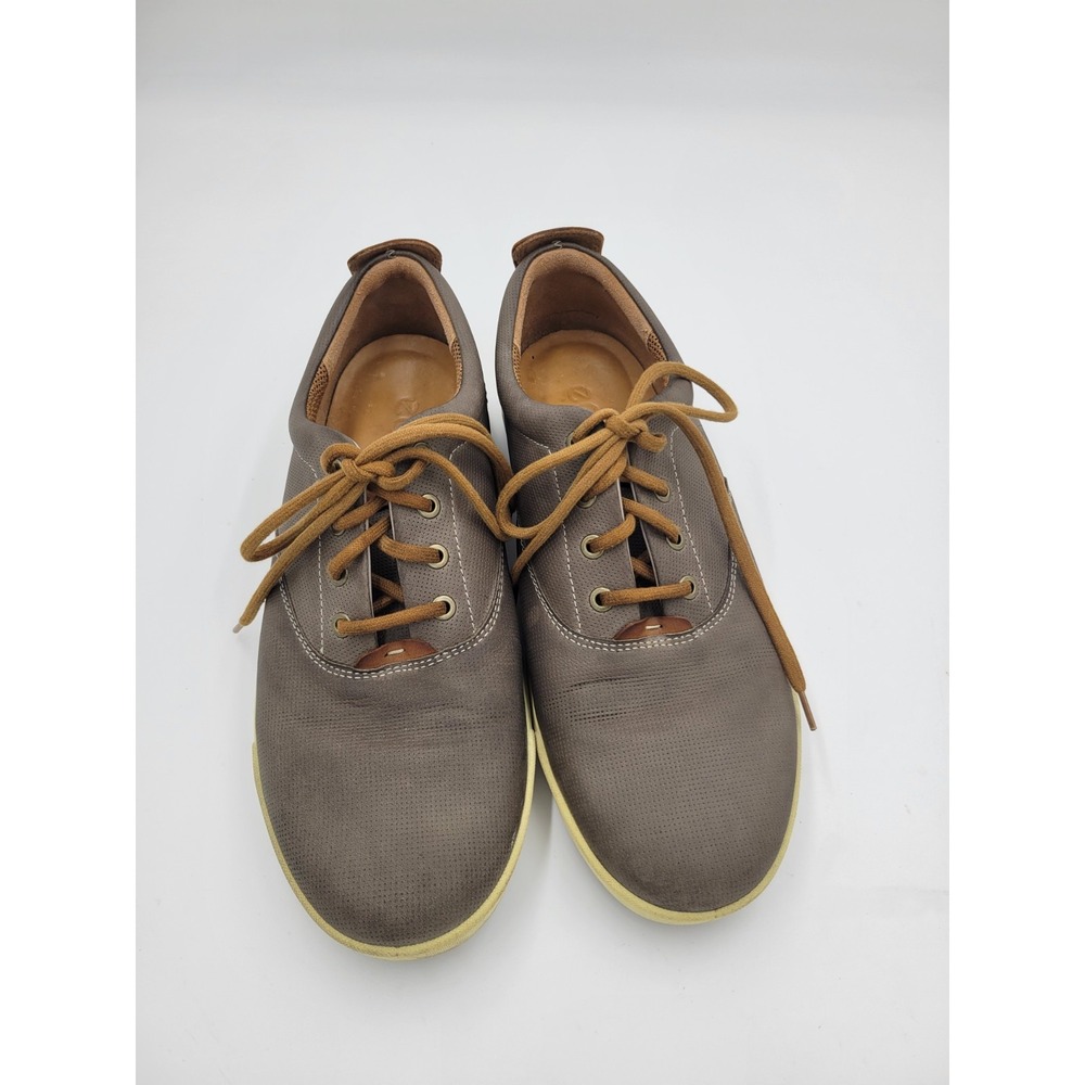 Ecco Men's Gray Leather Oxford Boat Shoes Career Casual Shoe Sz 44‎ (See Chart)